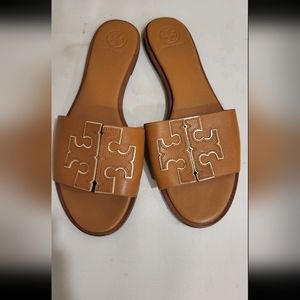 Tory Burch Womens Ines Slide Leather Logo Slide Sandals 9.5